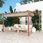 Solarias Pergola de jardin 3 x 4 m, Toit de terrasse réglable, Cadre en aluminium, Protection solaire UPF30+, Bois naturel