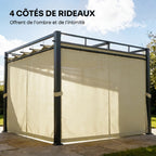 Solarias Pergola de Jardin Tonnelle de Jardin Extérieur Toit Rétractable 4 Rideaux Protection UV30+3x3m Beige