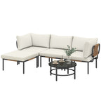 Solarias Ensemble Jardin 5 Pièces, Rotin Modulable en L avec Coussins, Couleur Kaki