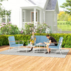 Solarias Salon de jardin extérieur 4 personnes, salon de balcon 5 pièces avec canapé, 2 fauteuils et 2 tables basses bleu cl