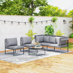 Solarias Salon de jardin extérieur 4 pièces modulaire avec canapé, fauteuil et table basse en verre trempé, coussins inclus,