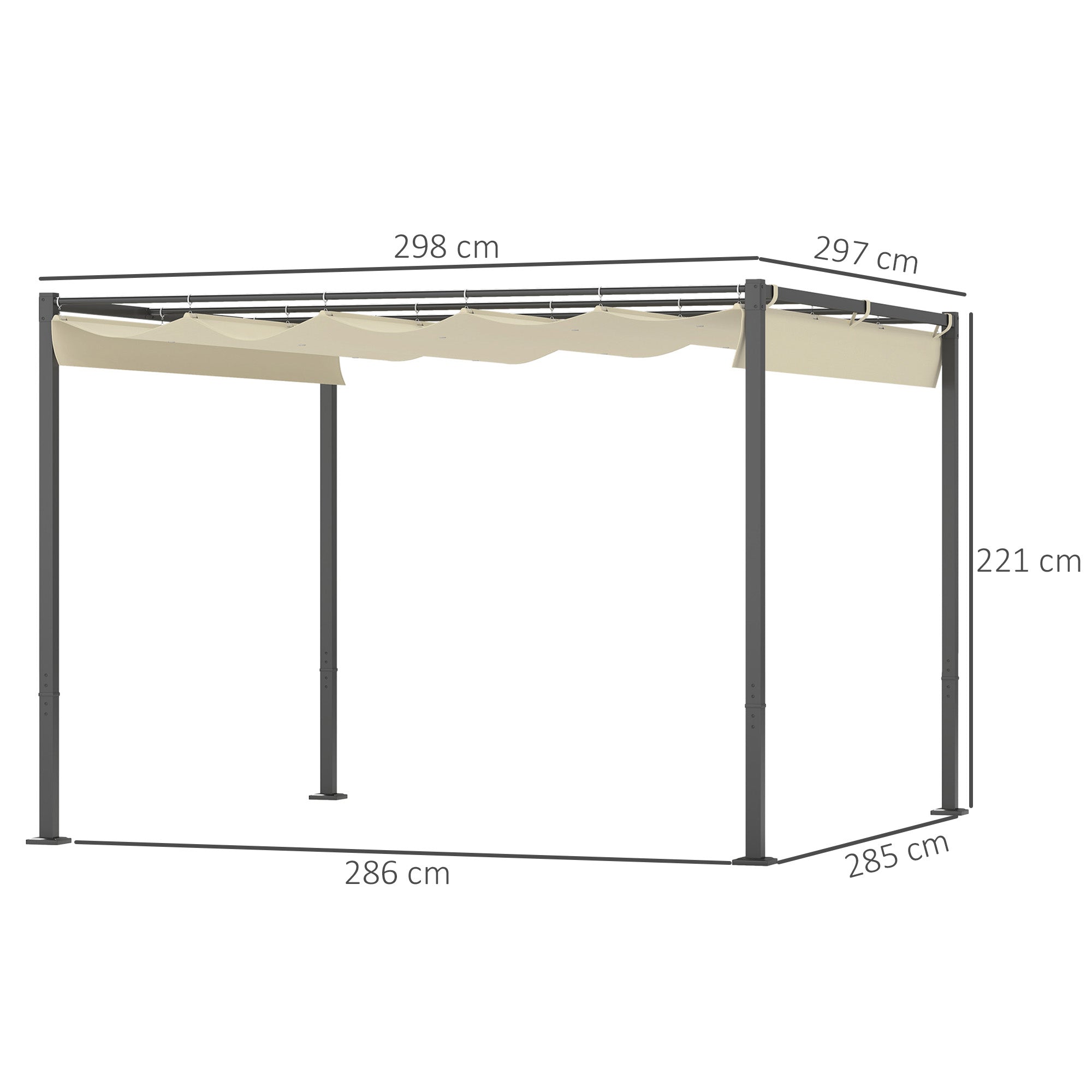 Solarias Pergola de jardin 3 x 3 m avec auvent rétractable, pavillon, toile pour l'ombre, UPF30+, Beige