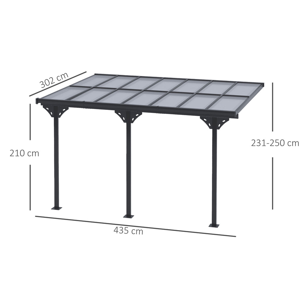 Solarias Pergola adossée aluminium 4,5 x 3 m avec toit en polycarbonate résistant UV, gouttière intégrée, tonnelle de jardin