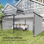 Solarias Pergola jardin exterieur 3 x 6 m pergola coulissante rétractable avec parois latérales, abri soleil UPF30+, gris
