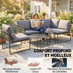 Solarias Salon de Jardin Extérieur 5 Pièces, 2 Canapés, 2 Tables, 1 Chaise, Pochette de Rangement, 182x167x65cm, Gris Foncé