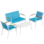 Solarias Ensemble jardin 4 places Canapé, Fauteuils, Table en métal, Bleu.