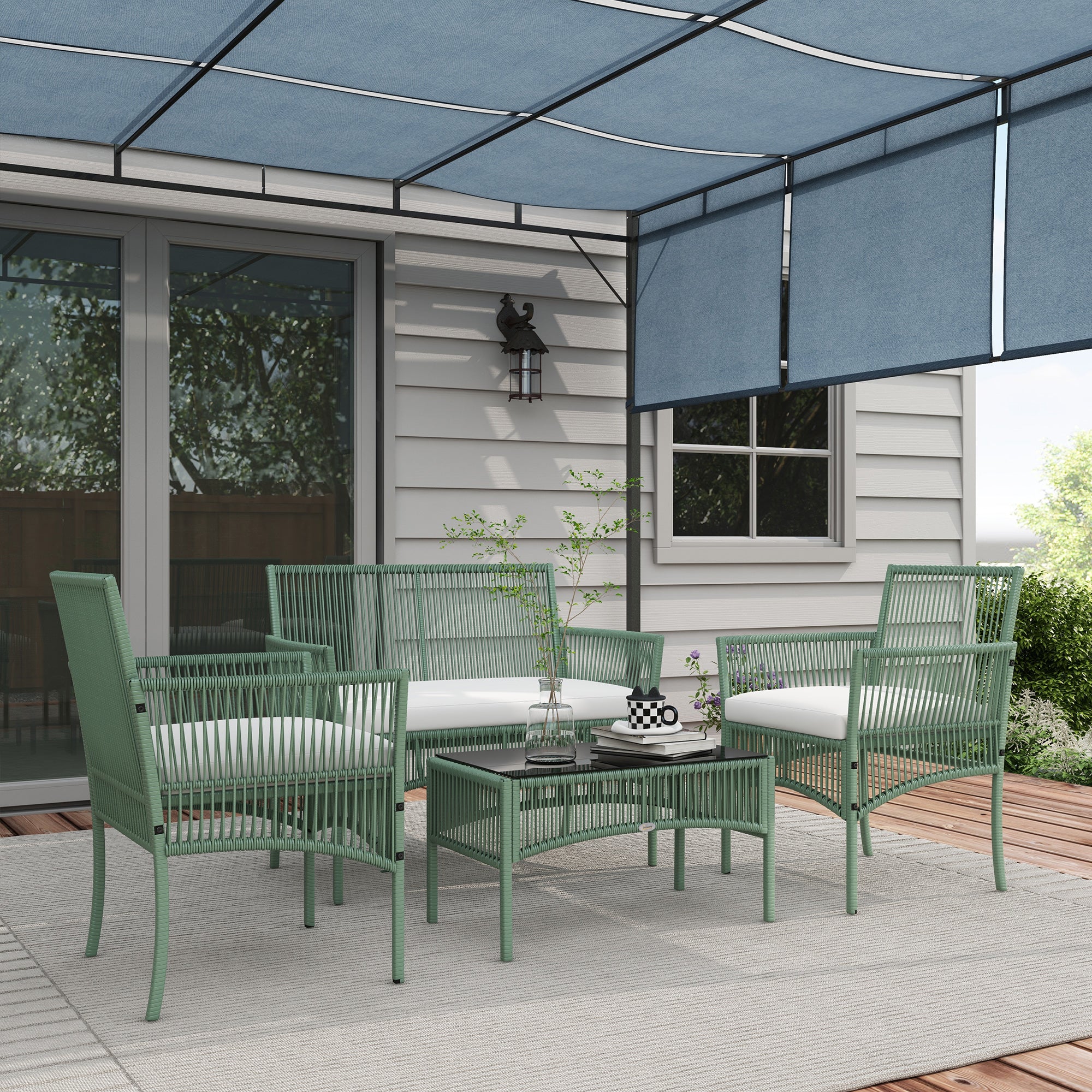 Solarias Ensemble salon de jardin 4 pièces canapé 2 places 2 fauteuils 1 table basse plateau verre trempé