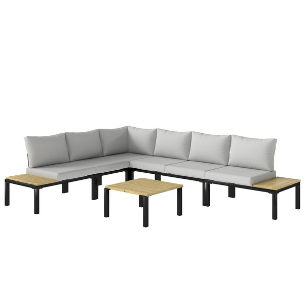 Solarias Salon de Jardin Modulaire 6 Pièces Ensemble Canapé Extérieur Transformable en Lit Table Basse et Plateaux Latér