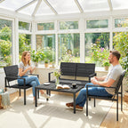 Solarias Salon de jardin extérieur 4 pièces canapé 2 places, 2 chaises et table basse, mobilier de jardin terrasse veranda, 