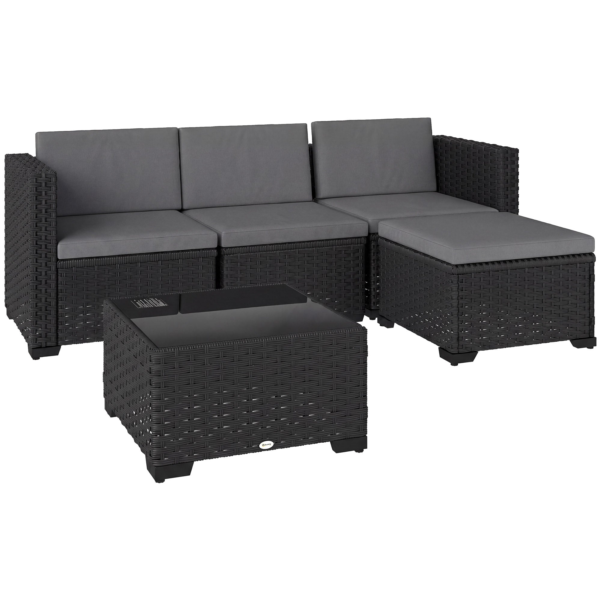 Solarias Ensemble Modulaire de Jardin en Rotin 5 Pièces avec Coussins, Canapé d'Angle Gris