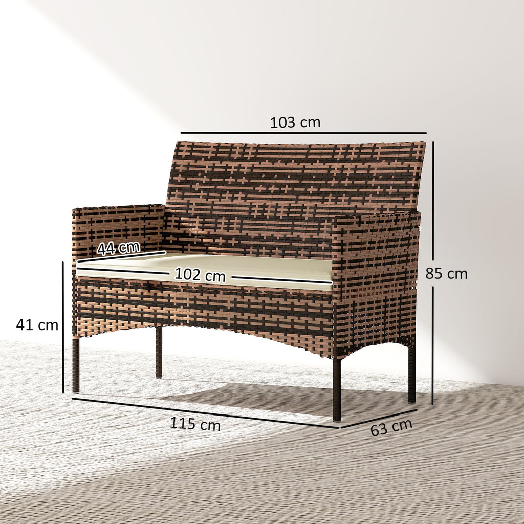 Solarias Canapé de jardin 2 places en rotin PE-rotin pour terrasse extérieure avec coussin, patins antidérapants, structure 