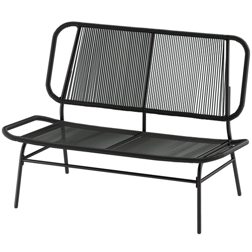 Solarias Canapé d'extérieur en rotin 2 places avec assise et dossier tressés en rotin Structure en acier Charge 240 kg Noir