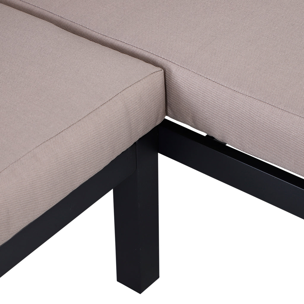 Solarias Ensemble Salon de Jardin d'angle Design Contemporain 5 Places Coussins Marron Table Basse alu. Noir et Imitation Bo