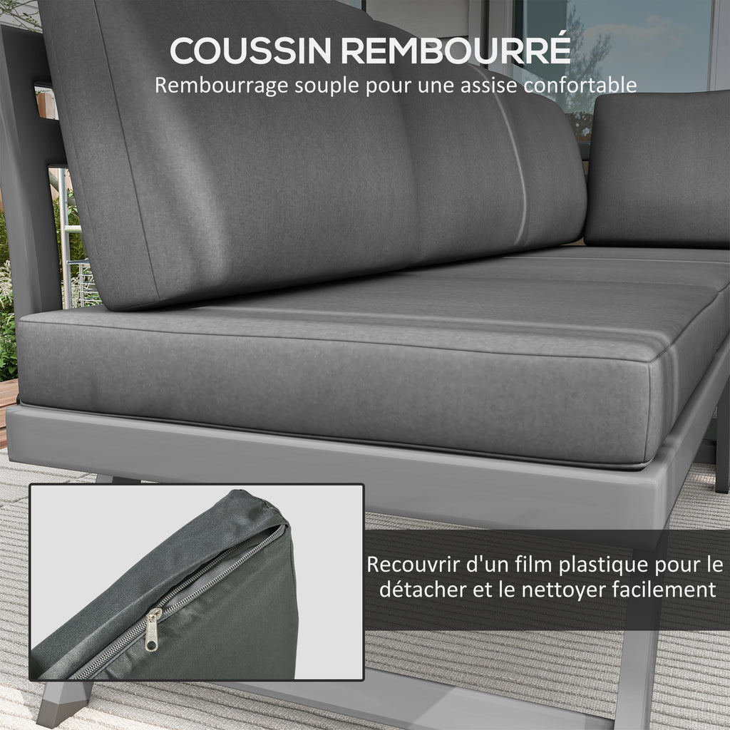 Solarias Ensemble salon de jardin d'angle et convertible 4 pièces avec 2 banquettes, 1 fauteuil d'angle et 1 table basse