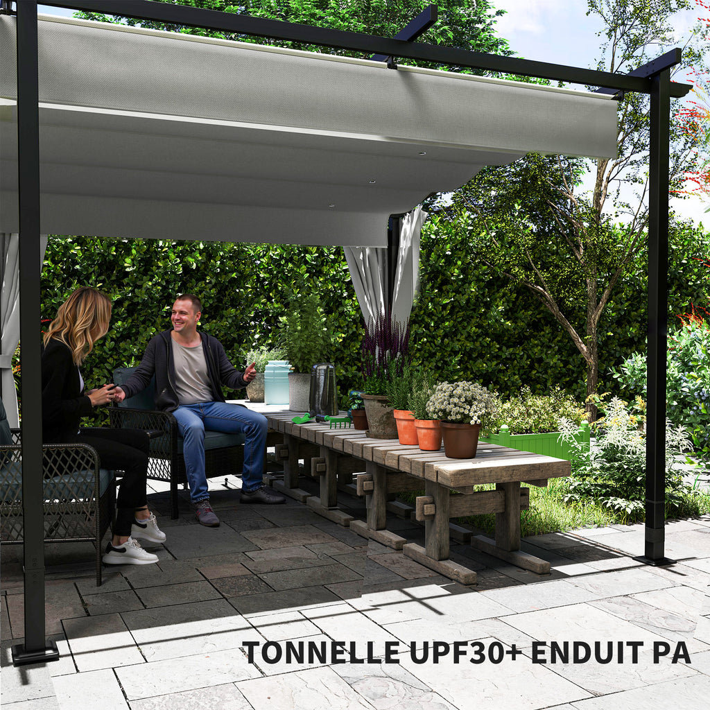 Solarias Pergola jardin exterieur 3 x 6 m pergola coulissante rétractable avec parois latérales, abri soleil UPF30+, gris