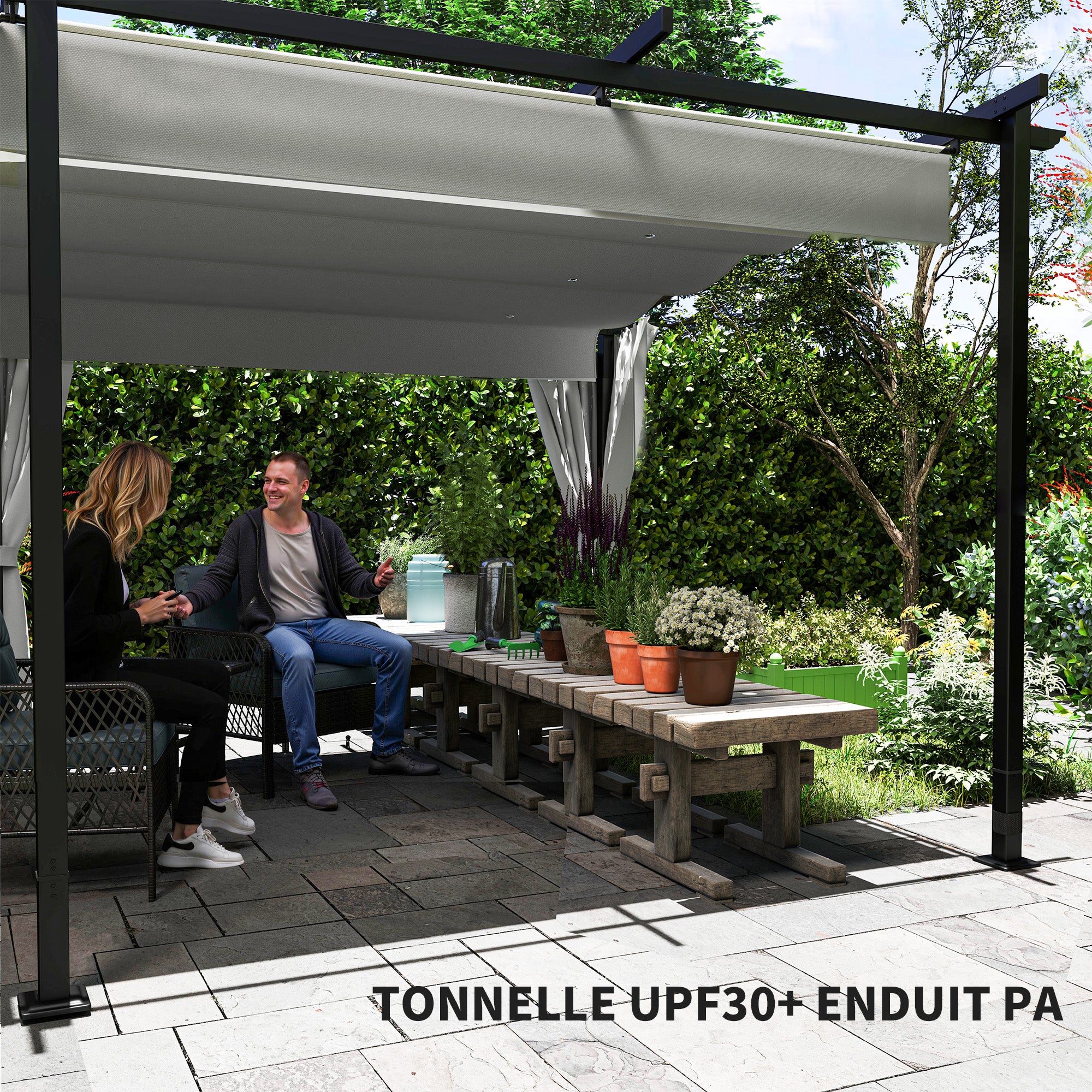 Solarias Pergola jardin exterieur 3 x 6 m pergola coulissante rétractable avec parois latérales, abri soleil UPF30+, gris