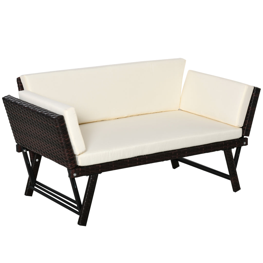 Solarias Canapé lit de jardin extensible 3 places grand confort 4 coussins écru inclus résine tressée imitation rotin chocol