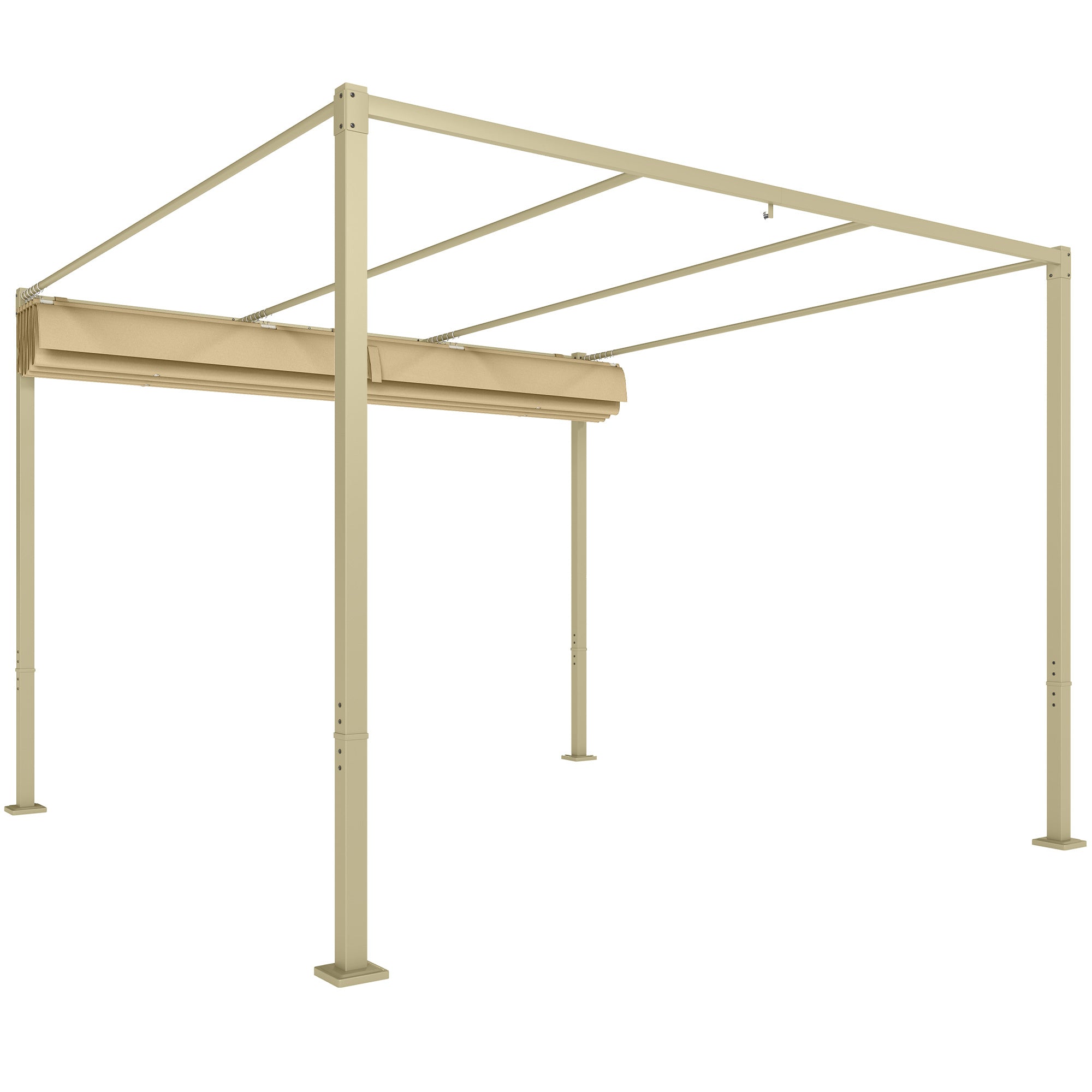 Solarias Pergola de jardin 3 x 3m avec toit rétractable et fixation magnétique, auvent de protection solaire, UPF30+, kaki