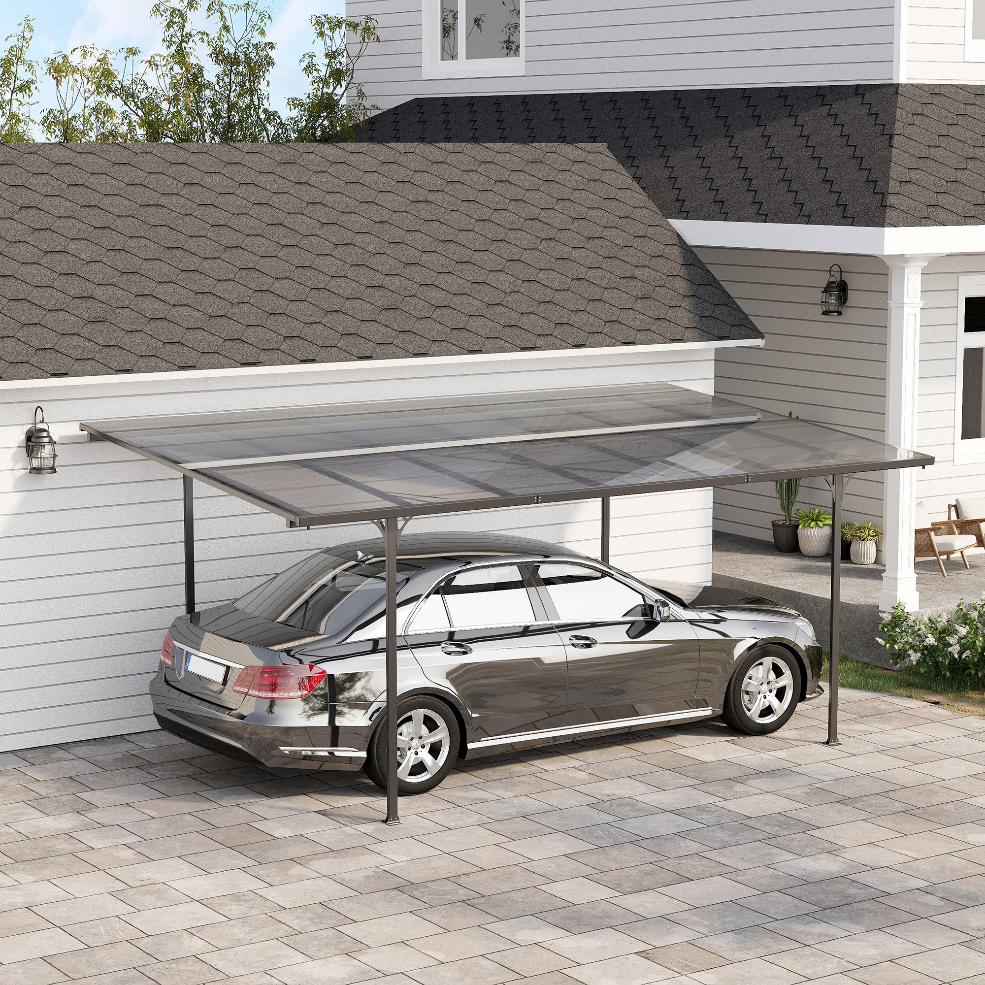 Solarias Pergola rigide alu. polycarbonate pavillon de jardin abri de voiture 500 x 299 x 195/223 cm gris