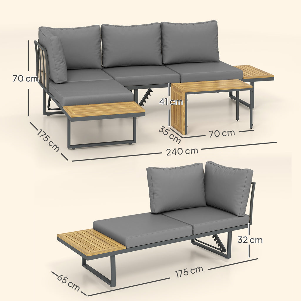 Solarias Ensemble de meubles de jardin modulable en bois d'acacia 6 places, salon de jardin d'angle avec table, gris